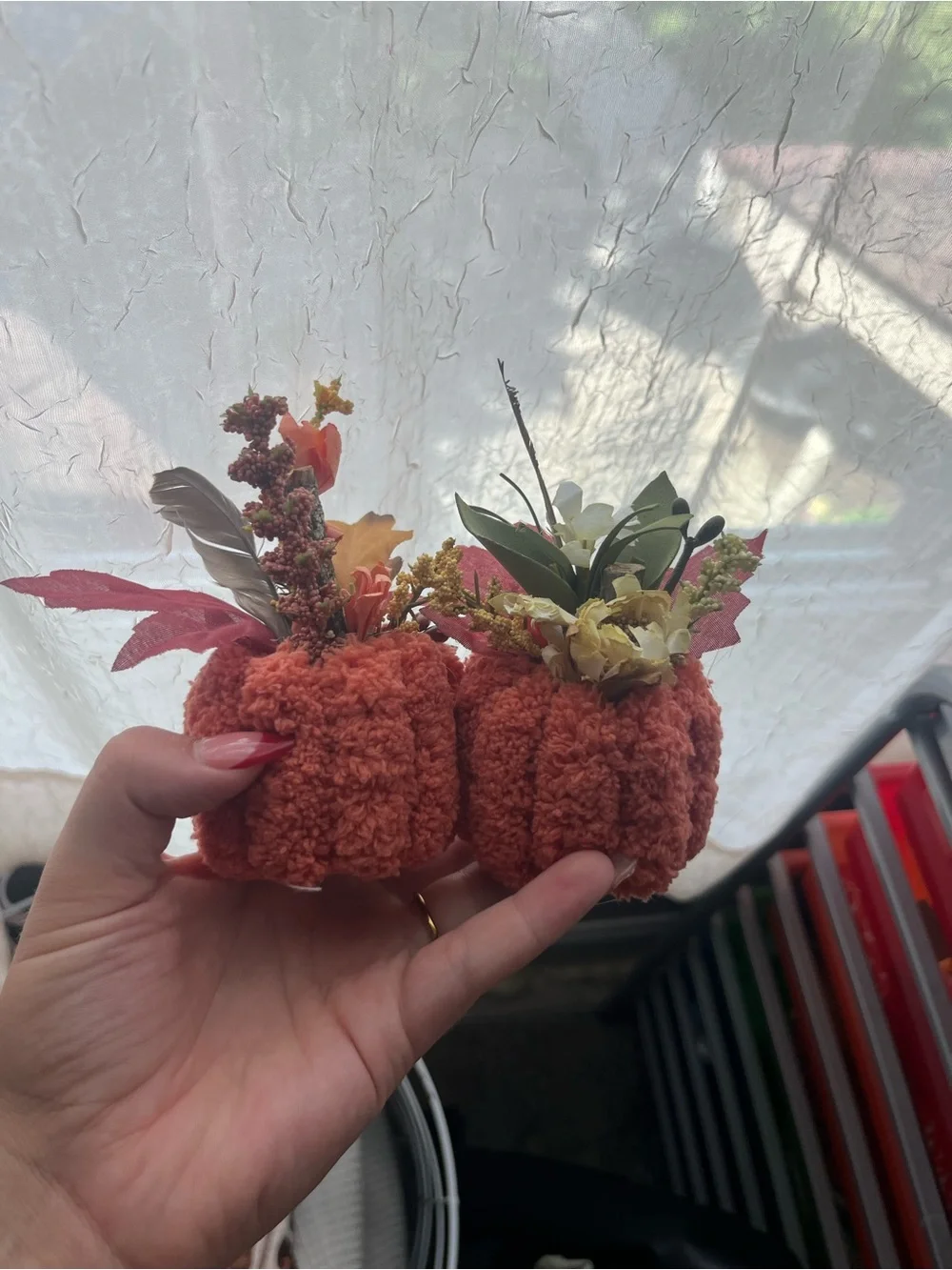 Handcrafted Coral Pumpkin Floral Accent - Home Accents
